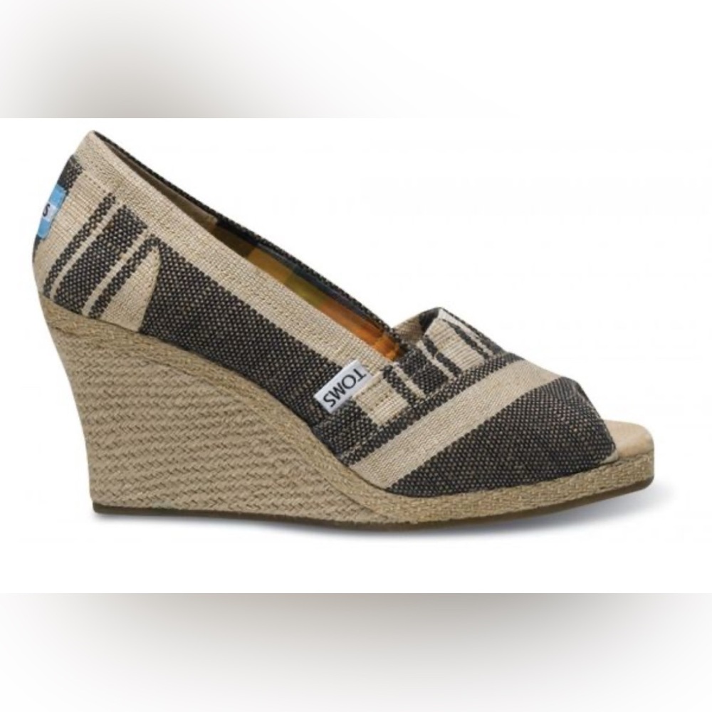 TOMS Women's Brown and Tan Striped Wedges